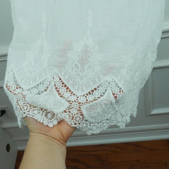 Amita Naithani Large Swim Cover Up White Embroidered Pompom Sheer Boho Vacation - Picture 5 of 9